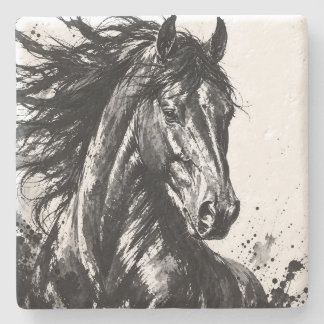 Porta-copo De Pedra Espírito Selvagem em Tinta | Arte de Cavalo Preto