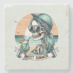 Porta-copo De Pedra Esqueleto de verão doce - Design de Sol retrô