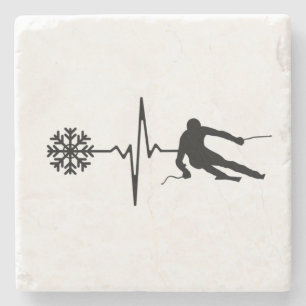 Porta-copo De Pedra Esqui - Presente Skiing Heartbeat Skier