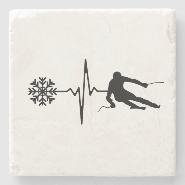 Porta-copo De Pedra Esqui - Presente Skiing Heartbeat Skier (Frente)