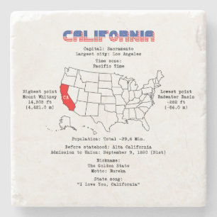 Porta-copo De Pedra Estado Americano da Califórnia em um mapa e inform