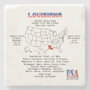 Porta-copo De Pedra Estado americano de Louisiana em um mapa e em uma