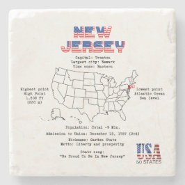 Porta-copo De Pedra Estado americano de Nova Jersey em um mapa e infor