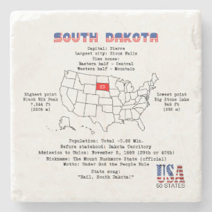 Porta-copo De Pedra Estado Americano do Dakota do Sul em um mapa e det