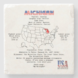 Porta-copo De Pedra Estado Americano do Michigan em um mapa e informa