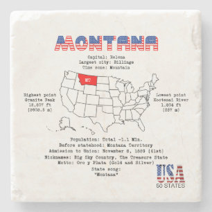 Porta-copo De Pedra Estado Americano do Montana em um mapa e informaçõ