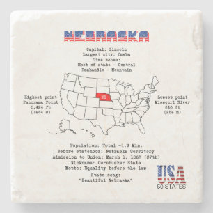 Porta-copo De Pedra Estado Americano do Nebraska em um mapa e informaç