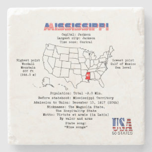 Porta-copo De Pedra Estado Americano Mississípi num mapa e detalhes