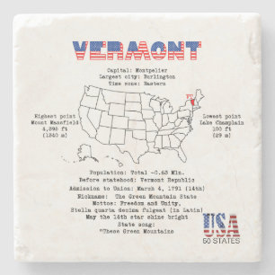 Porta-copo De Pedra Estado Americano Vermont em um mapa e informações 