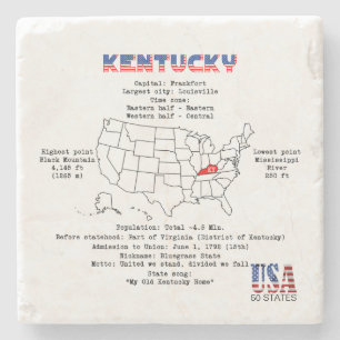 Porta-copo De Pedra Estado do Kentucky americano em um mapa e informaç