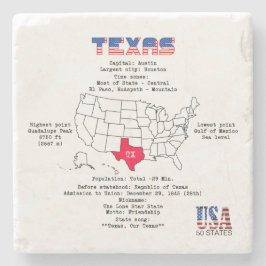 Porta-copo De Pedra Estado do Texas americano em um mapa e informações