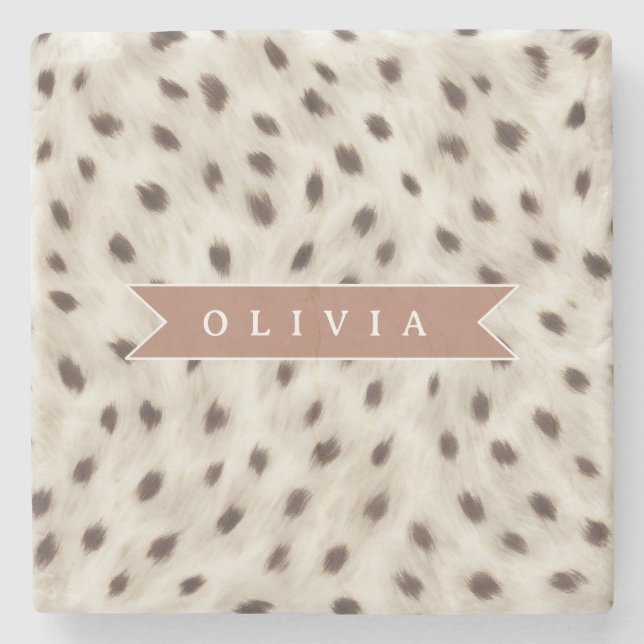 Porta-copo De Pedra Estampa Animal Leopardo Neutra Chic Personalizada (Frente)