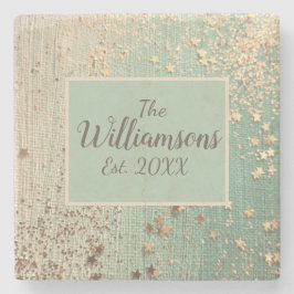 Porta-copo De Pedra Esteira Dourada personalizada em verde marinho