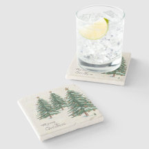 Estilo antigo Árvore de Natal Aquarela em Neve