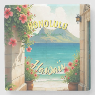 Porta-copo De Pedra Estilo Vintage Viagem Honolulu Médio Havaiano - Pa