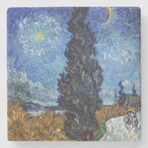 Porta-copo De Pedra Estrada com Ciprestes Impressionismo de Van Gogh