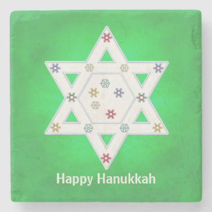 Porta-copo De Pedra Estrela de Hanukkah e Flocos de Neve Verdes