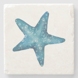 Porta-copo De Pedra Estrela-do-mar Azul Aquarela Náutica