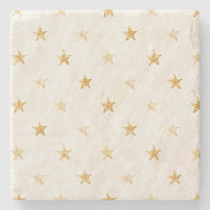 Porta-copo De Pedra Estrelas Douradas de Creme