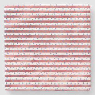 Porta-copo De Pedra Estrelas Strips Vermelho Azul Branco