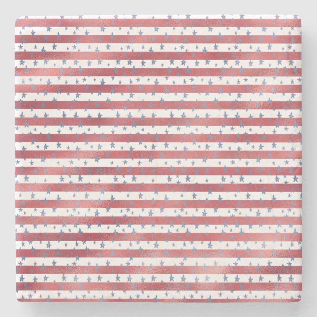 Porta-copo De Pedra Estrelas Strips Vermelho Azul Branco (Frente)