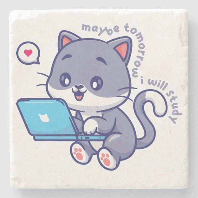 Porta-copo De Pedra estudante preguiçoso giro - talvez amanhã eu estud (Frente)