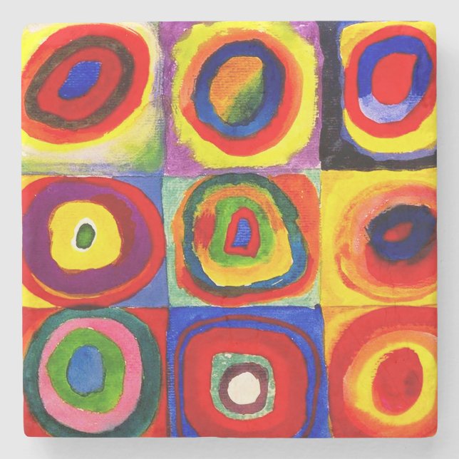 Porta-copo De Pedra Estudo de cor de Kandinsky Quadrados Círculos Arte (Frente)