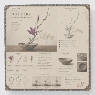 Porta-copo De Pedra Estudo de Ikebana Nº 26 Lírio Roxo & Espinho