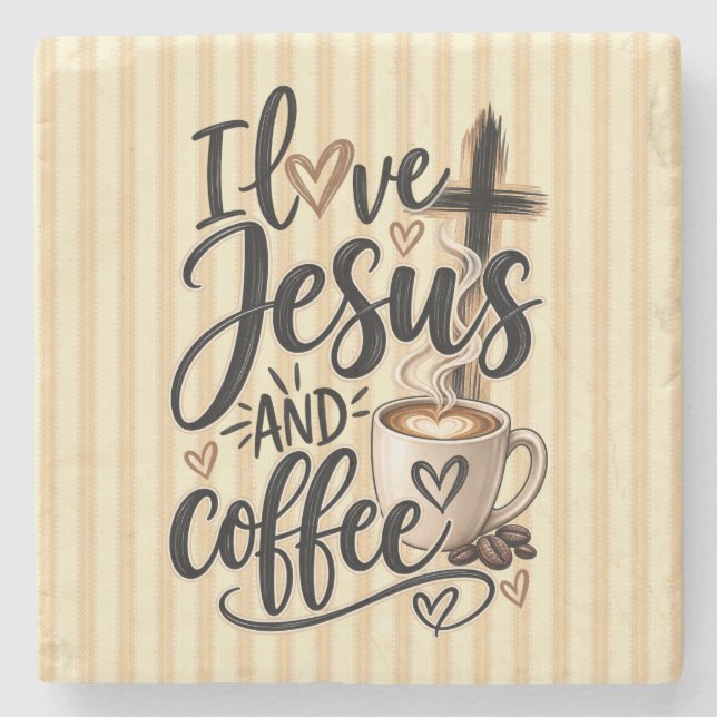 Porta-copo De Pedra Eu amo Jesus e café (Frente)