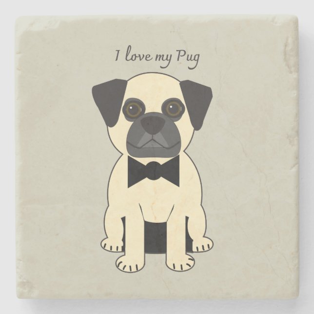 Porta-copo De Pedra Eu Amo Meu Pug (Frente)