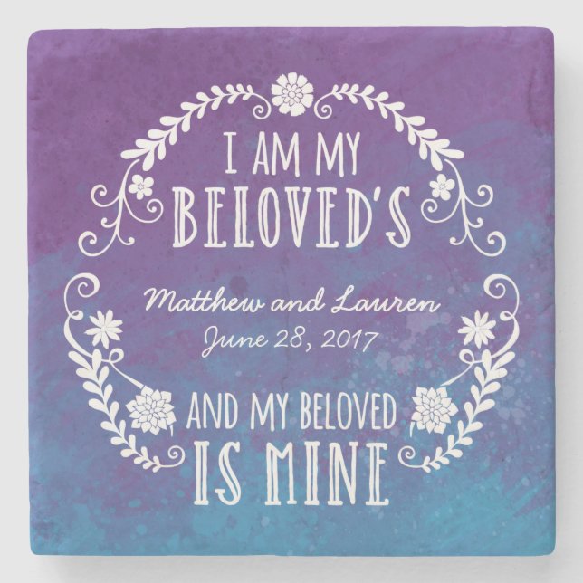 Porta-copo De Pedra Eu sou meu azul Beloved, Wedding da aguarela (Frente)