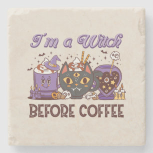 Porta-copo De Pedra Eu sou uma bruxa antes do café