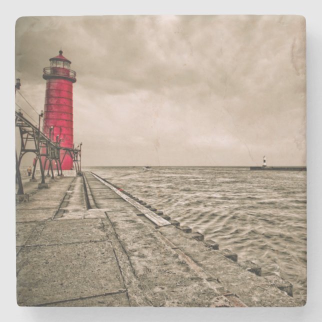 Porta-copo De Pedra EUA, Michigan, Grand Haven Lighthouse (Frente)