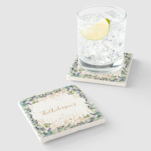 Porta-copo De Pedra Eucalyptus greenery gold glitter