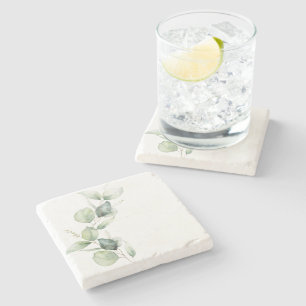 Porta-copo De Pedra Eucalyptus Greenery Watercolor Botânico