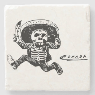 Porta-copo De Pedra Faca de esqueleto mexicana de Posada do vintage