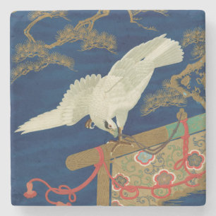 Porta-copo De Pedra Falcão Branco Japonês Vintage Arte G.A. Audsley