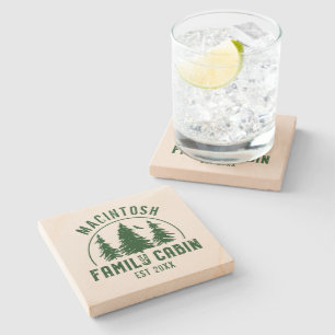 Porta-copo De Pedra Família Cabina Rústica Árvores Nome Verde