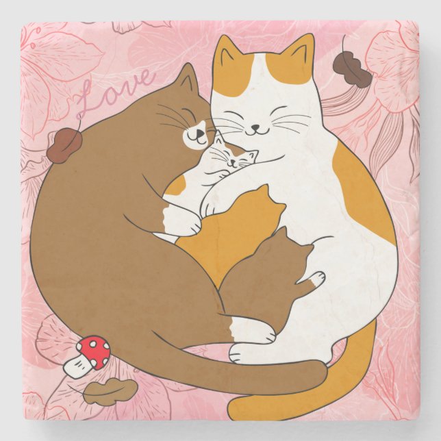 Porta-copo De Pedra Família de Gatos Cujos (Frente)