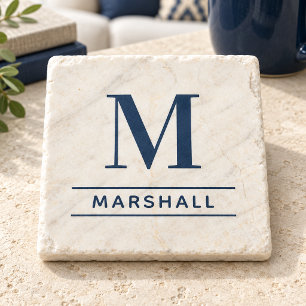 Porta-copo De Pedra Família de Nome Monograma Clássico em Serif Navy