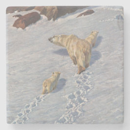 Porta-copo De Pedra Família de Ursos Polares na Neve Ártica