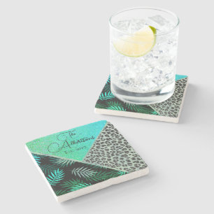 Porta-copo De Pedra Família Fern Leopard Glitter Tropical