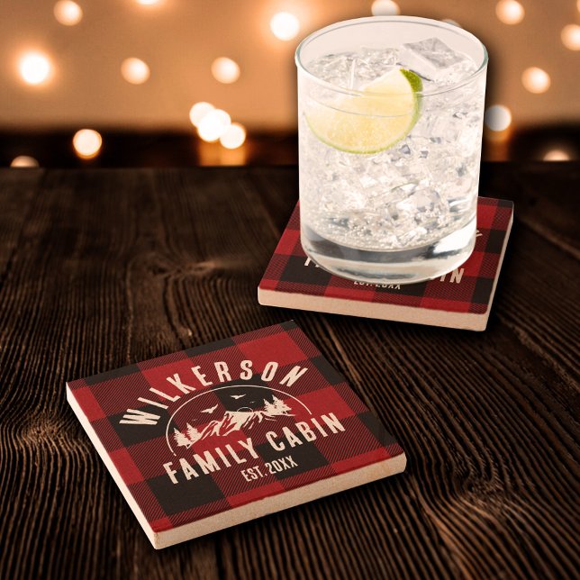 Porta-copo De Pedra Família russa Nome Cabin Lake House Xadrez Vermelh (Criador carregado)