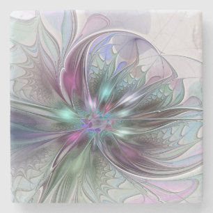 Porta-copo De Pedra Fantasia Abstrata Colorida Moderna Floral Fractal