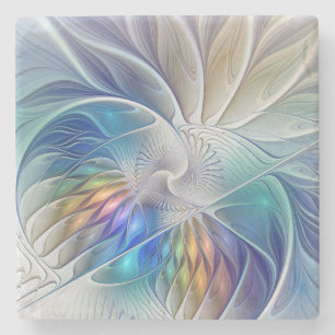 Porta-copo De Pedra Fantasia Floral, Abstrato Fractal Colorida