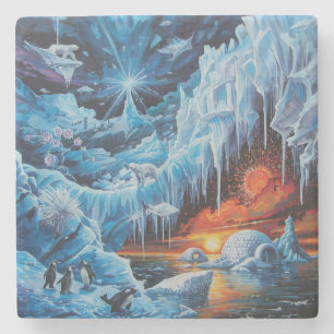 Porta-copo De Pedra Fantasia Polar Surrealista Aurora Boreal