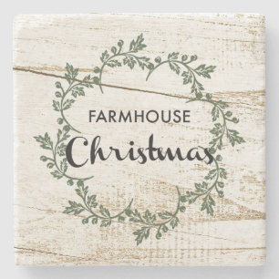 Porta-copo De Pedra Farmhouse Moderna Wreath Russo Wood