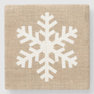 Porta-copo De Pedra Farmhouse Moderno Natal Floco de Neve Burlap Russo