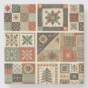 Porta-copo De Pedra Farmhouse Russo Terracotta Patchwork Quilt Floral