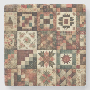 Porta-copo De Pedra Farmhouse Russo Terracotta Patchwork Quilt Floral